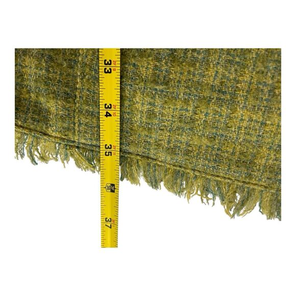 90s Blanc Noir Wool Blend Coat  Green Plaid Tweed Fringe Lightweight Juniors L - Picture 5 of 16